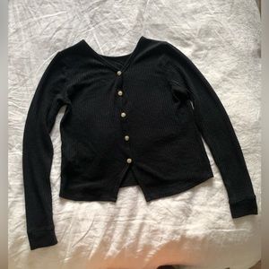 Black Abercrombie Kids Waffle-knit Cardigan Sweater